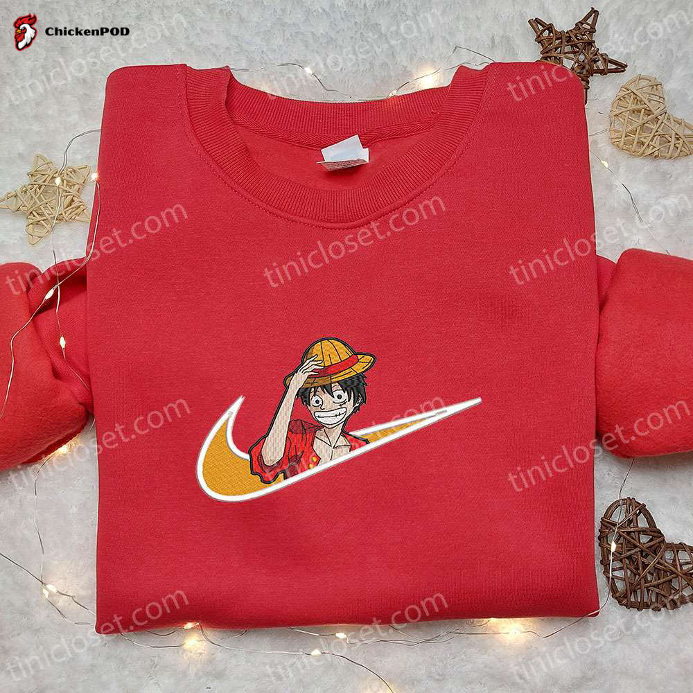 Monkey D Luffy x Nike Anime Embroidered Sweatshirt – One Piece & Nike Inspired Shirt