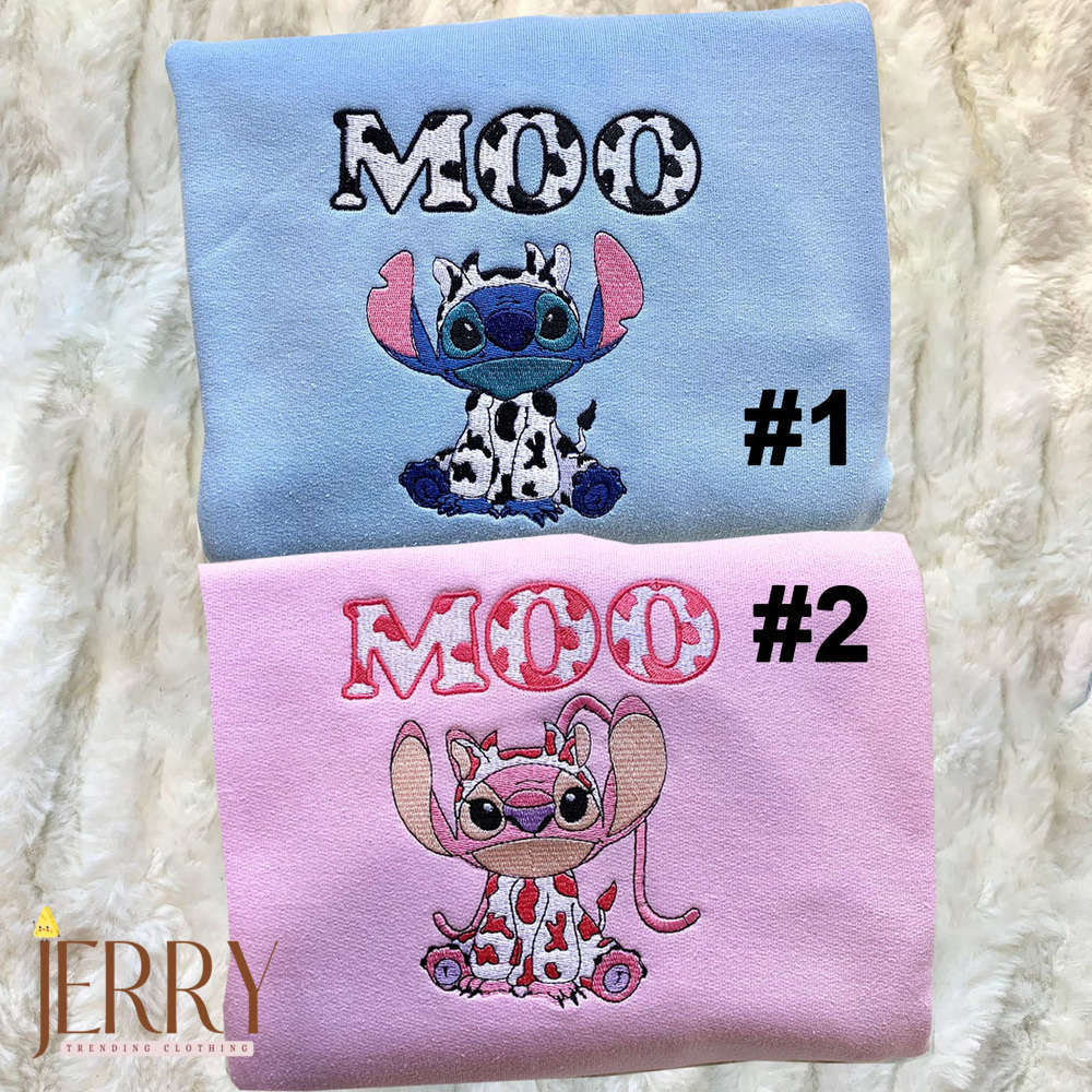 Moo Alien Stitch & Angel Sweatshirt: Embroidered Coziness for Out-of-this-World Style!