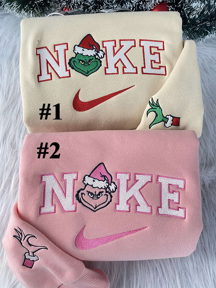 Grinch Couple Christmas Nike Embroidered Sweatshirt: Perfect Christmas Gift for Couples!