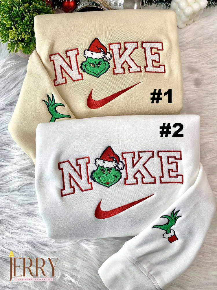 Get Festive with Mrs & Mr Grinch Face Nike Sweatshirt – Perfect Christmas Gift for Couples!