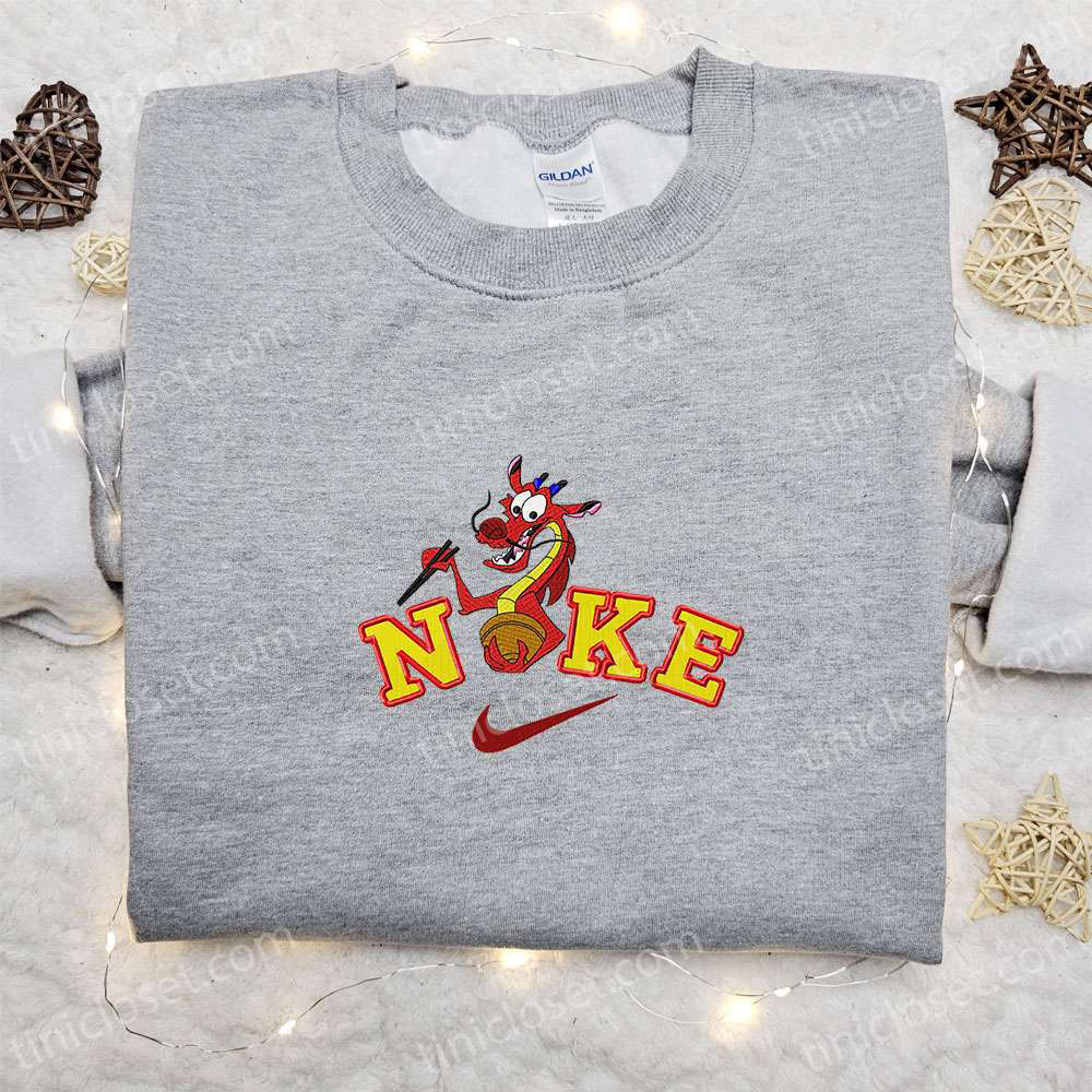 Mushu x Nike Cartoon Embroidered Sweatshirt Mulan Disney Shirt Nike Inspired Embroidery