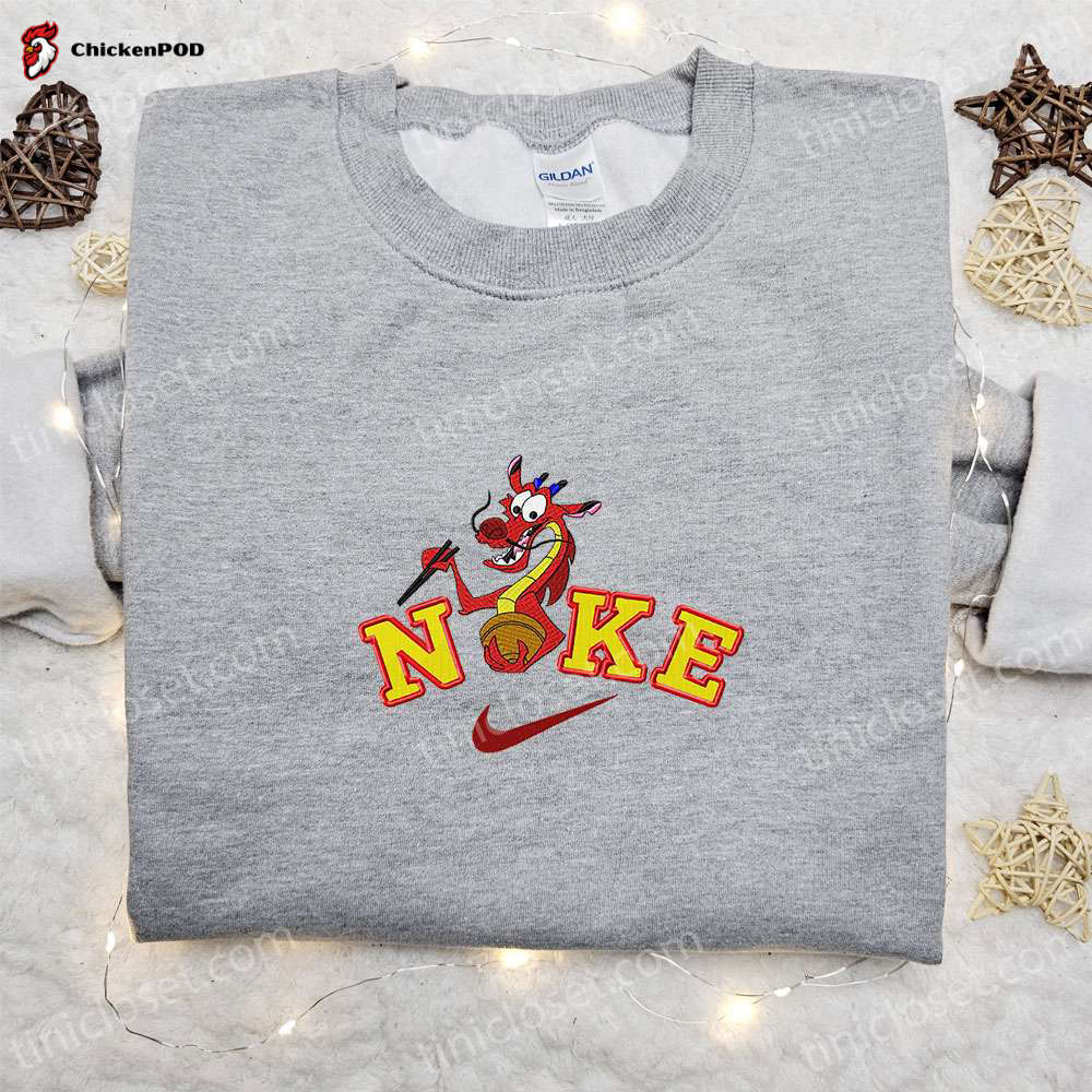 Mushu x Nike Cartoon Embroidered Sweatshirt Mulan Disney Shirt Nike Inspired Embroidery