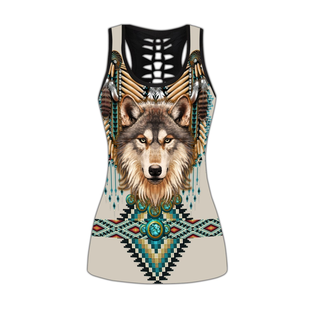 Native Spirit Wolf 3D Over Printed Legging & Tank top-ML