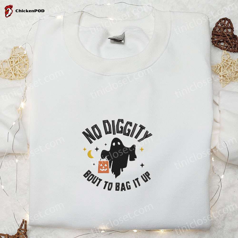 No Diggity Bout To Bag It Up Ghost Embroidered Shirt – Halloween Clothing Ideas