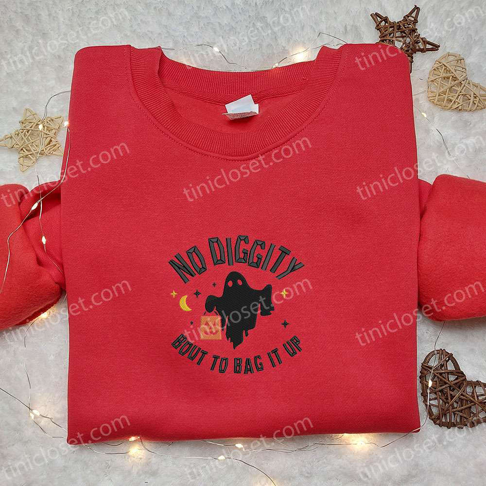 No Diggity Bout To Bag It Up Ghost Embroidered Shirt – Halloween Clothing Ideas