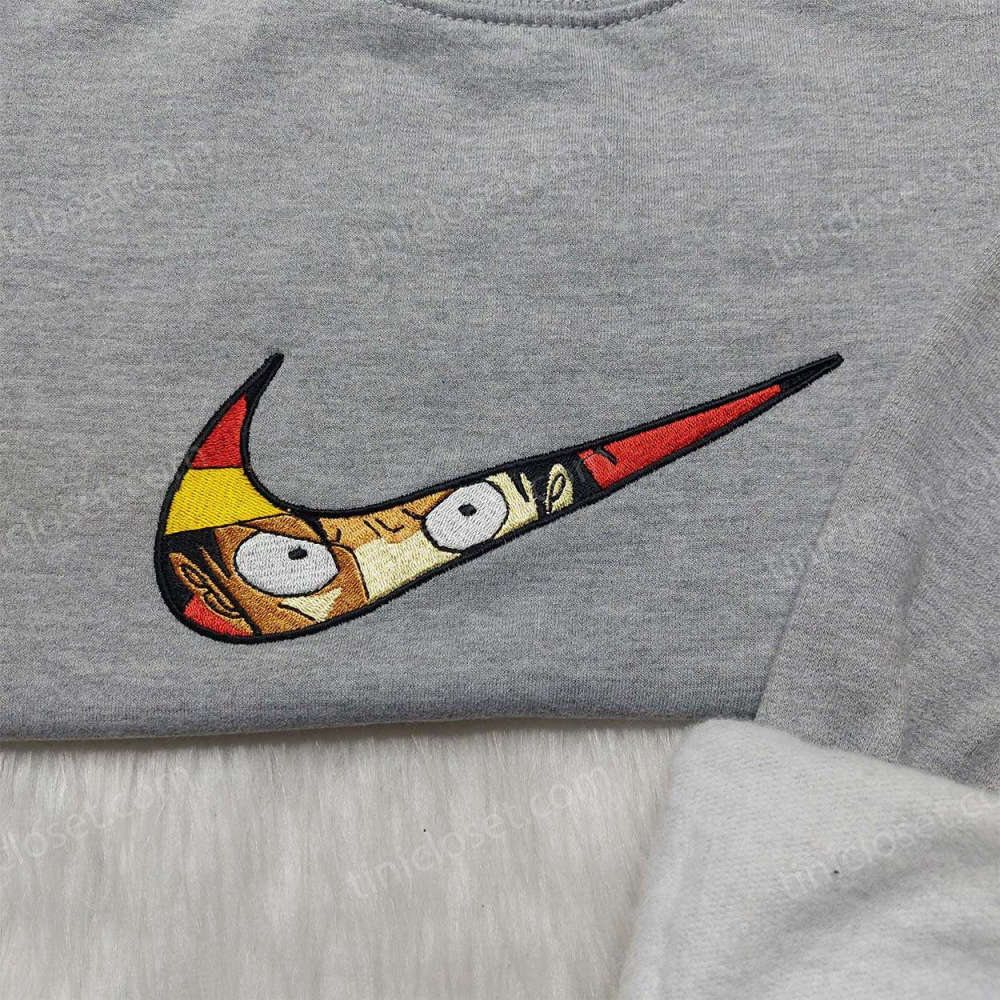 Anime Nike Embroidered Hoodie: One Piece Luffy Swoosh Shirt Stylish Sweatshirt