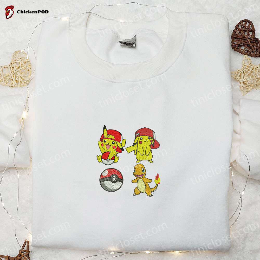 Pikachu & Charmander Embroidered Shirt & Hoodie: Perfect Pokemon Anime Gift Idea!