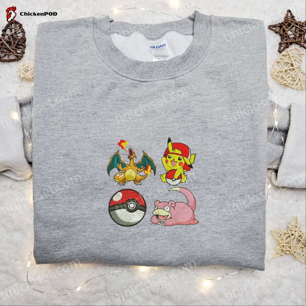 Pikachu Charmander Slowpoke Embroidered Shirt & Anime Hoodie: Perfect Pokemon Gift Idea