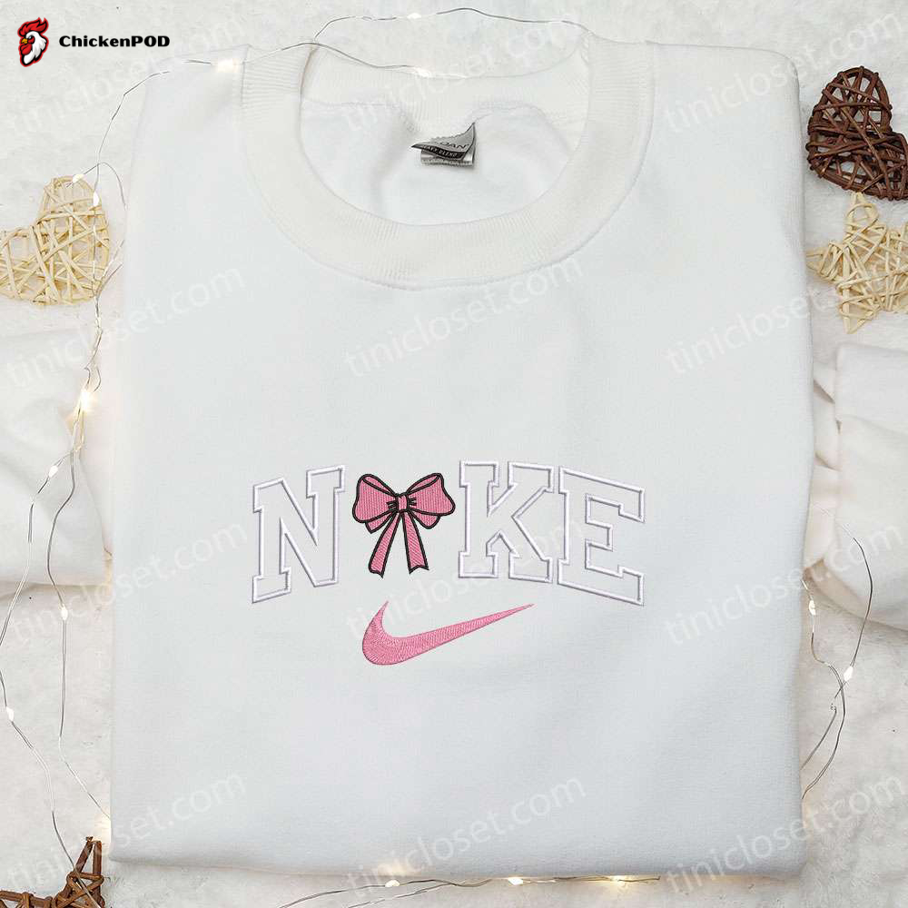 Stylish Pink Coquette Bow x Nike Embroidered Shirt & Hoodie: Perfect Gift for Girls Nike Inspired Collection