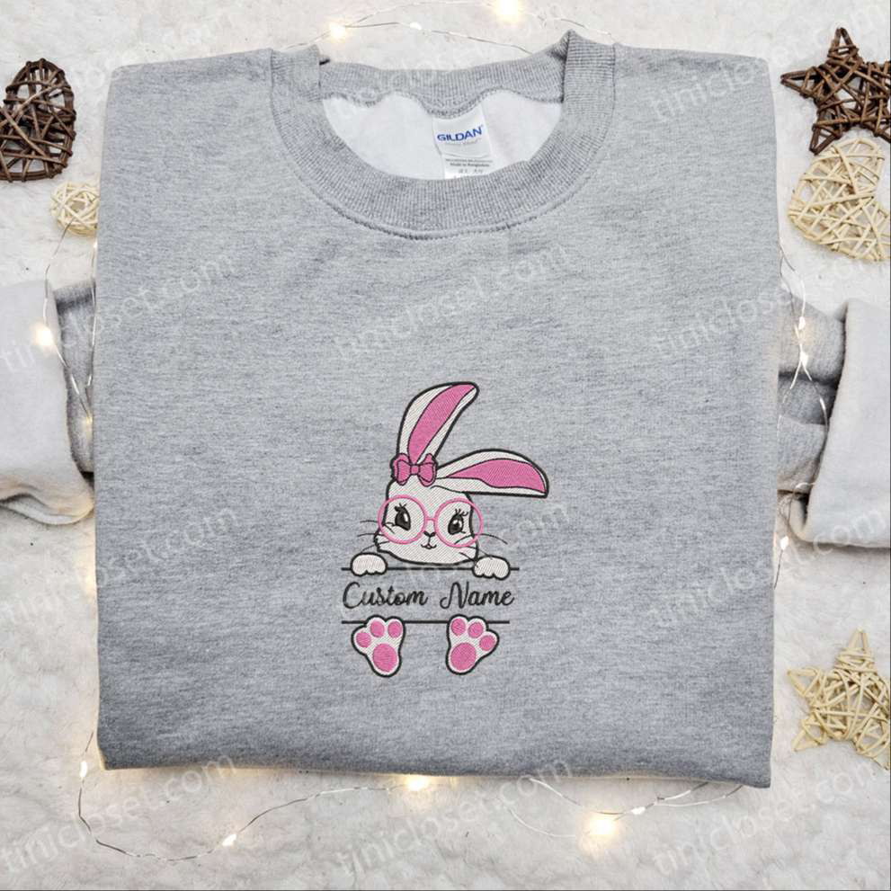 Personalized Pink Easter Bunny Shirt & Custom Name Hoodie – Perfect Thanksgiving Day Gift