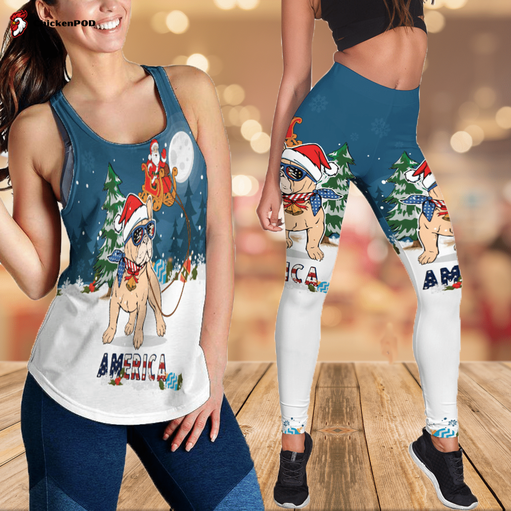 Pitbull & Santa christmas combo outfit legging + hollow tank For Women Sport Gifts PL