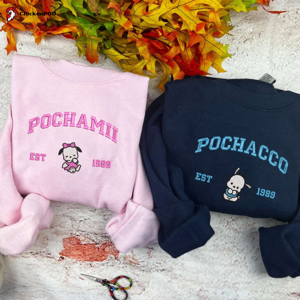 Pochacco & Pochamii Embroidered Sweatshirt: Trending Cartoon Couple Shirt for Valentine s Perfect Valentine Gift