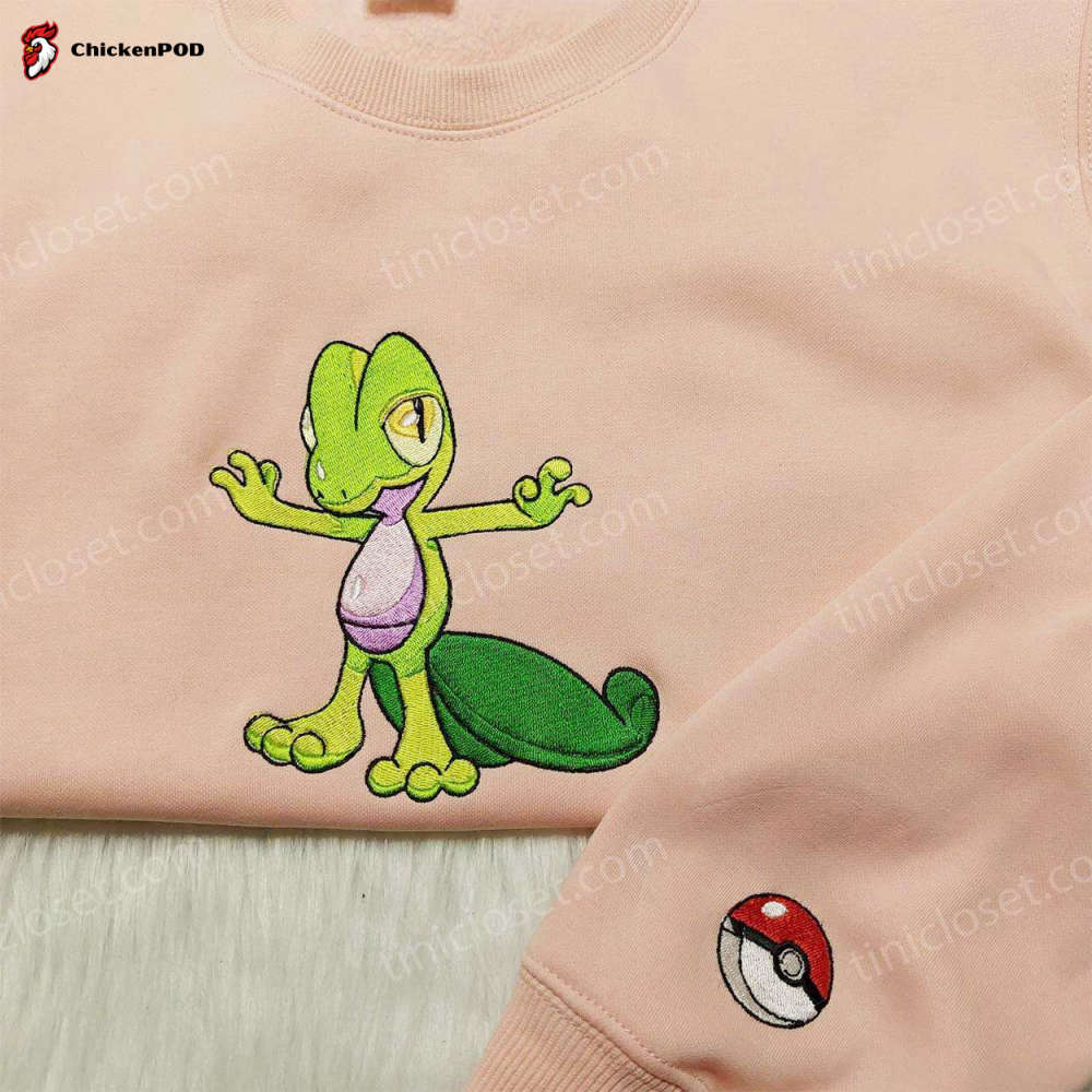 Pokemon Treecko Embroidered Hoodie – Anime Sweatshirt for Fanatics