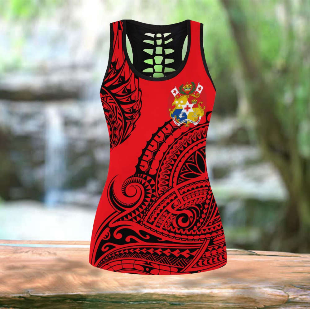 Polynesian Tonga Youthful Dynamic Style Red Color Legging & Tank top For Women Sport Gifts ML