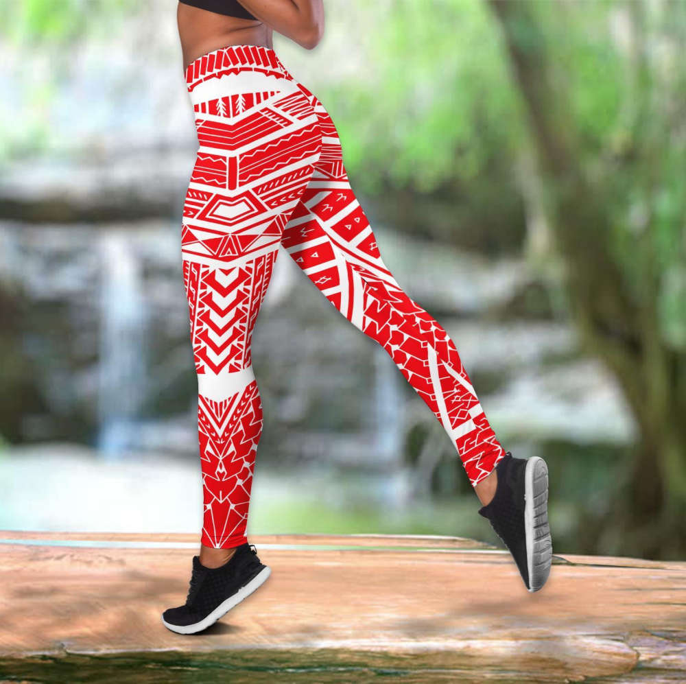 Polynesian Tonga Youthful Dynamic Style White Color Legging & Tank top For Women Sport Gifts ML