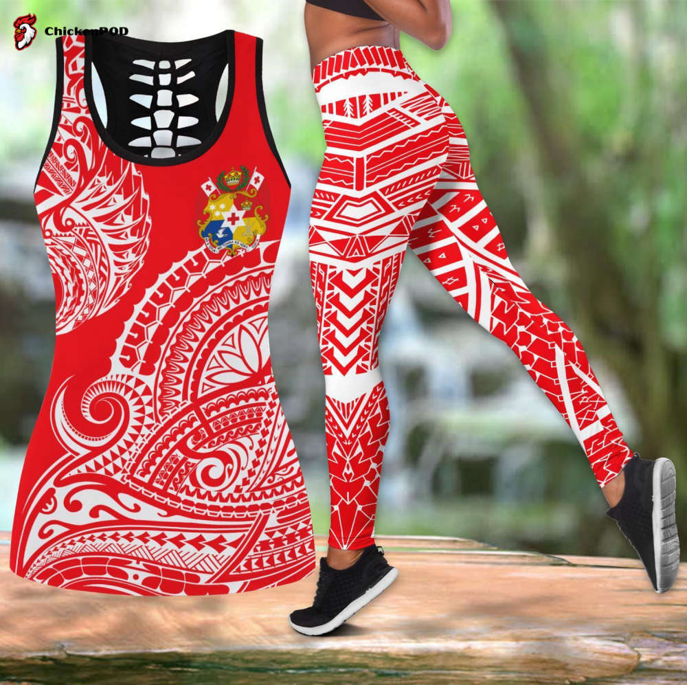 Polynesian Tonga Youthful Dynamic Style White Color Legging & Tank top For Women Sport Gifts ML