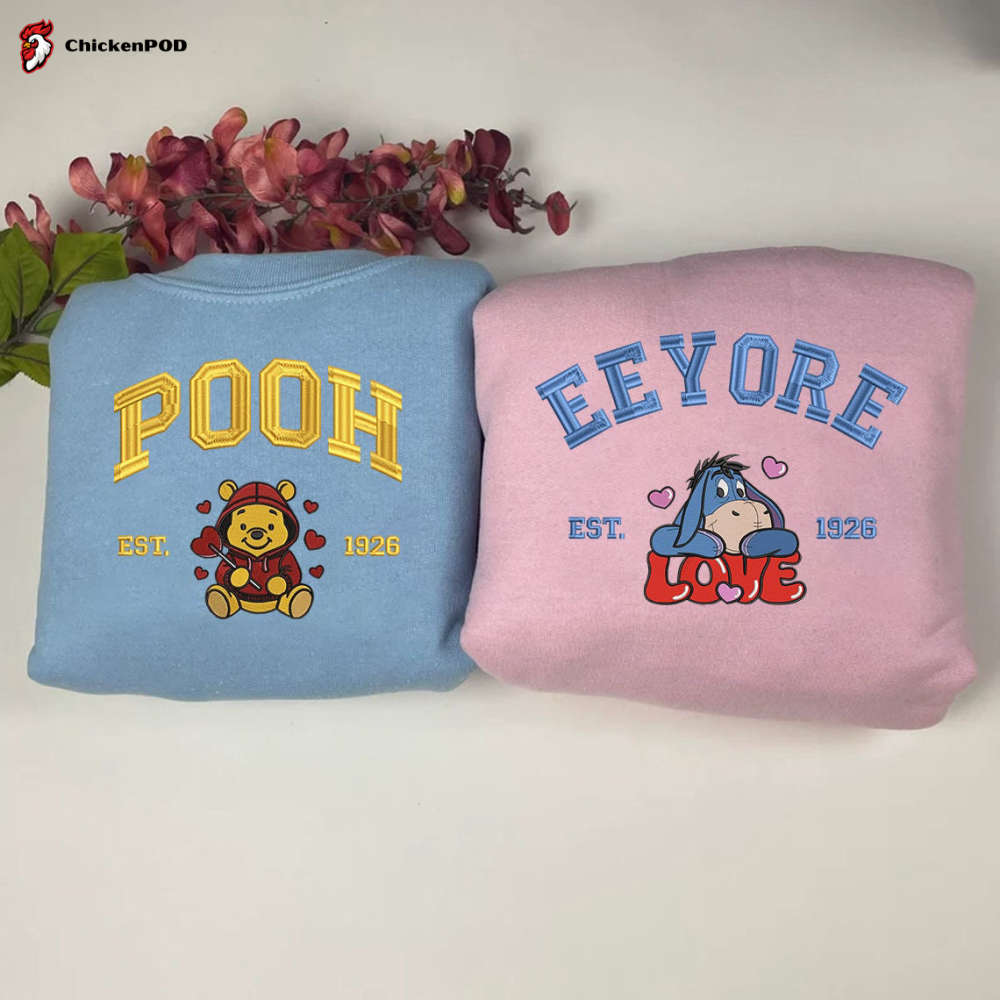 Embroidered Pooh and Eeyore Sweatshirt – Trending Valentine Couple Shirts Perfect Gift!