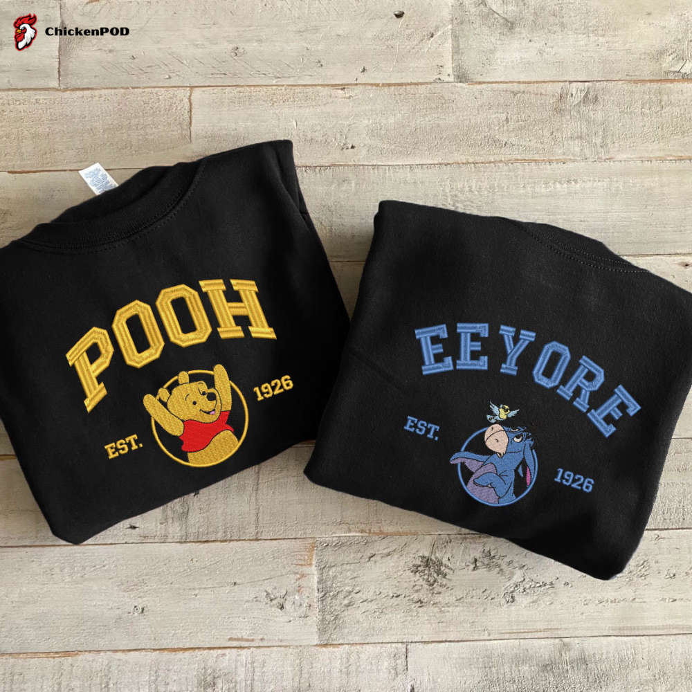 Embroidered Pooh & Eeyore Sweatshirt: Trending Valentine Couple Shirts Cartoon Crewneck Gift