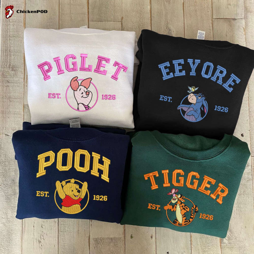 Embroidered Pooh and Friends Sweatshirt: Winnie-the-Pooh Tigger Piglet Eeyore Cartoon Shirt – Perfect Gift for Friends