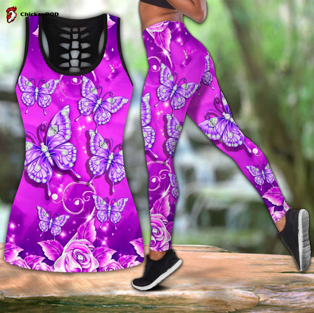 Purple Butterfly All Over Printed Combo Legging + Tanktop