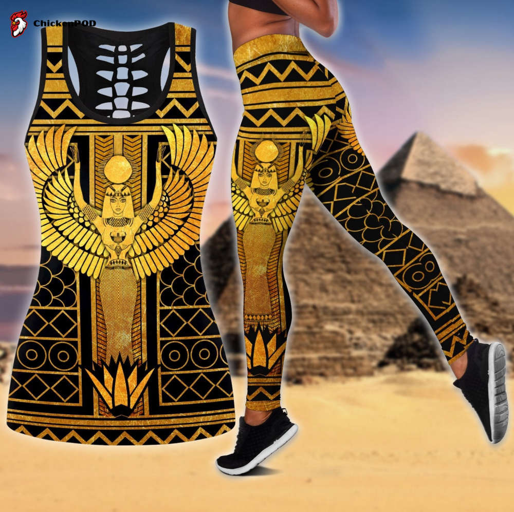 Queen of Egyptian Tattoos Legging + Hollow tank combo For Women Sport Gifts