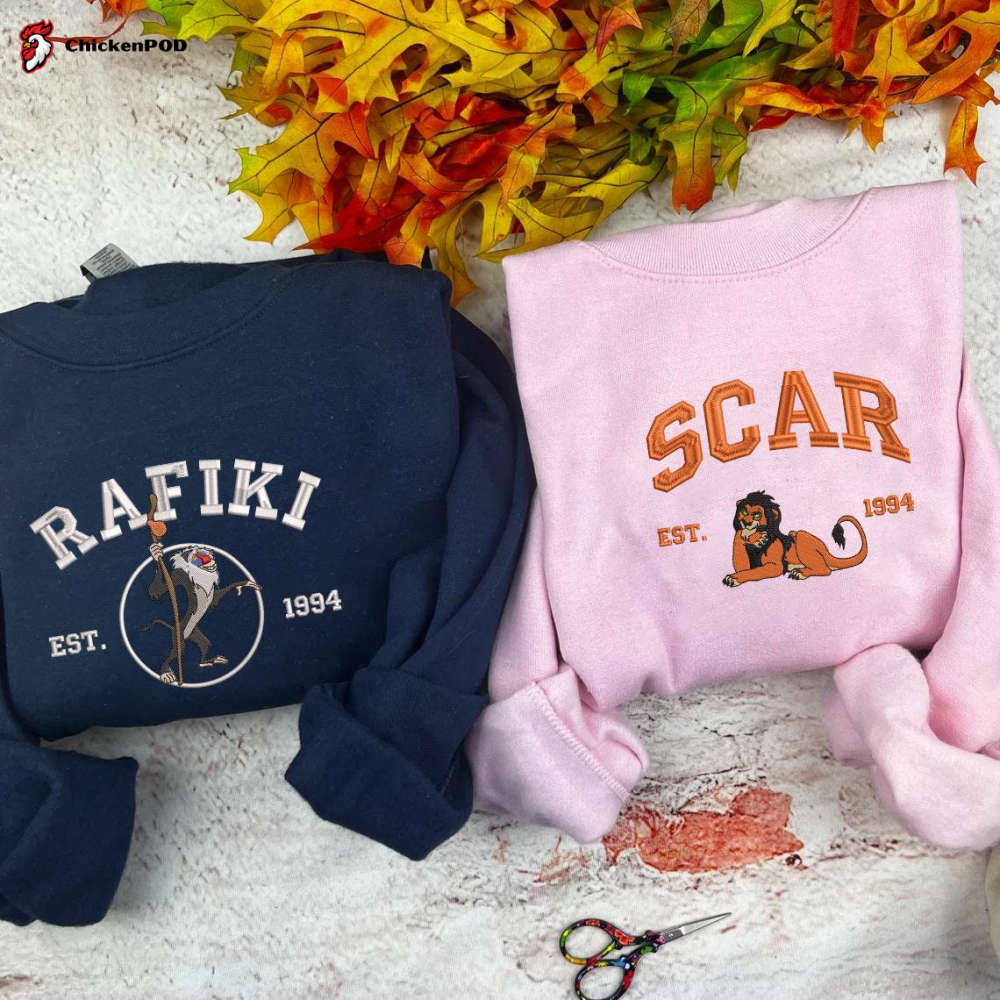 Lion King Rafiki & Scar Embroidered Sweatshirts: Perfect Couple Shirt & Father s Day Gift