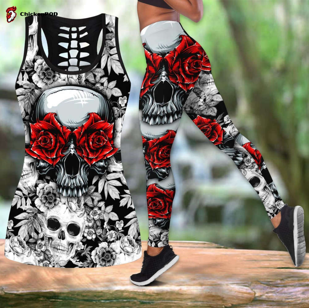 Red rose Skulls tanktop & legging outfit For Women Sport Gifts