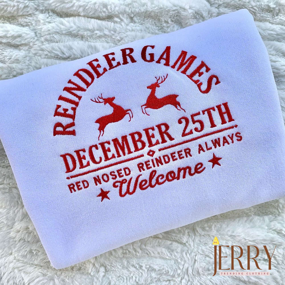 Get Festive with Reindeer Games Christmas Embroidered Sweatshirt – Perfect Holiday Attire!