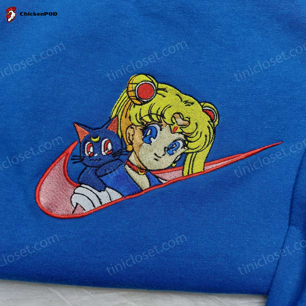 Sailor Moon x Nike Embroidered Sweatshirt: Anime Gift for Her with Nike Inspired Logo