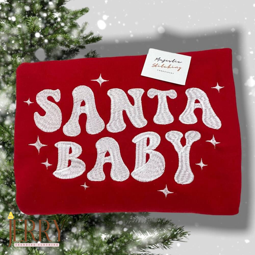 Santa Baby Embroidered X-mas Sweatshirt: Festive Crew Neck Sweater with Embroidery