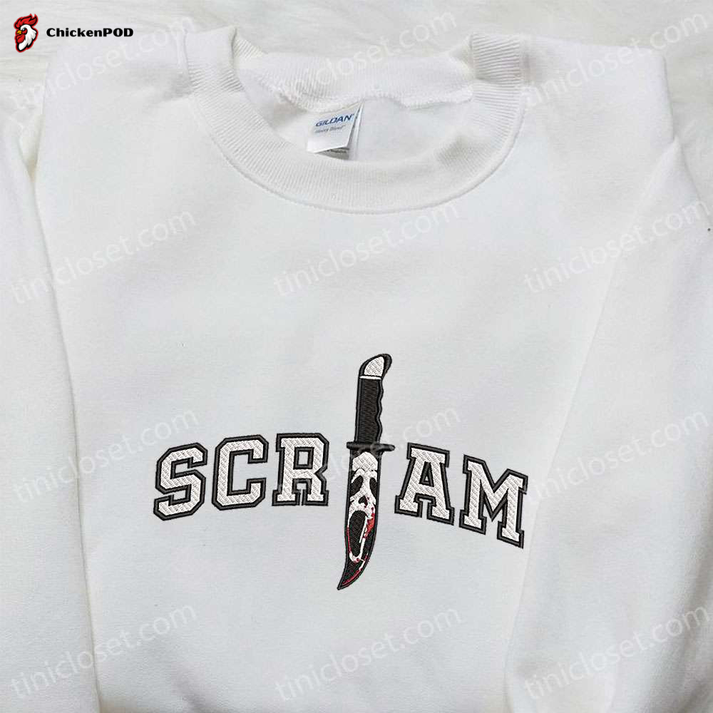 Scream Ghost Face Knife Embroidered Shirt: Horror Characters Perfect Halloween Gift for Lovers