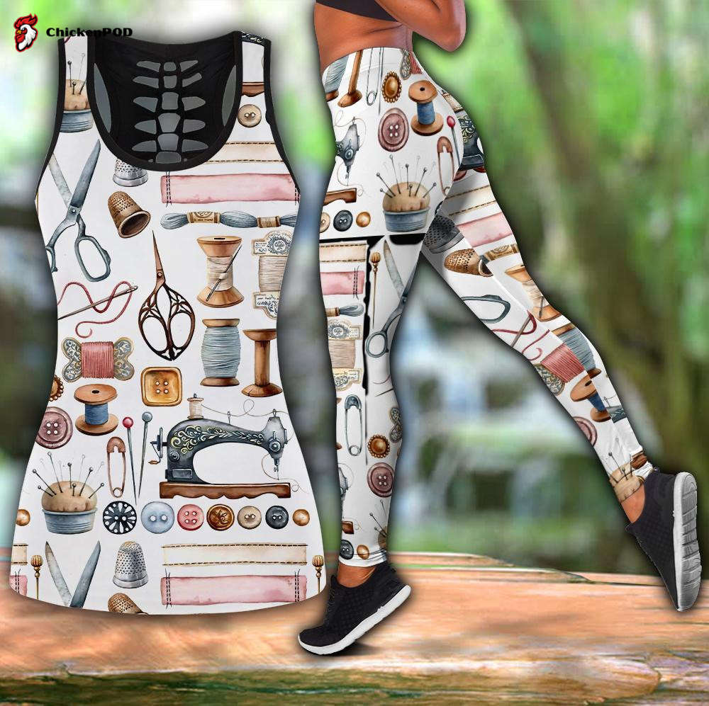 Native American Sugar Skull legging + hollow tank combo outfit Sport Gifts