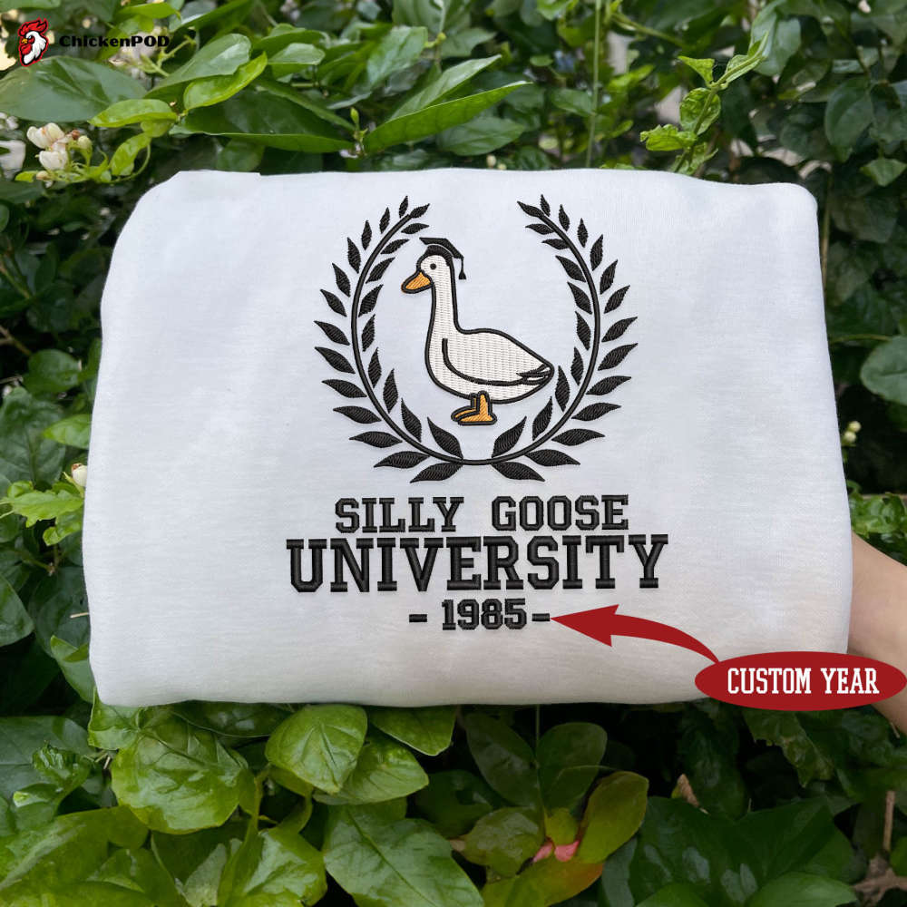 Silly Goose University Crewneck Sweatshirt: Funny Unisex Embroidery Shirt Perfect Gift for Guys