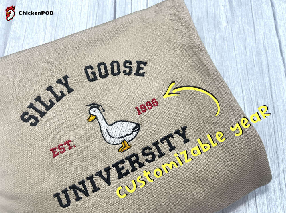 Silly Goose University Crewneck: Funny Unisex Embroidery Sweatshirt Perfect Gift for Guys