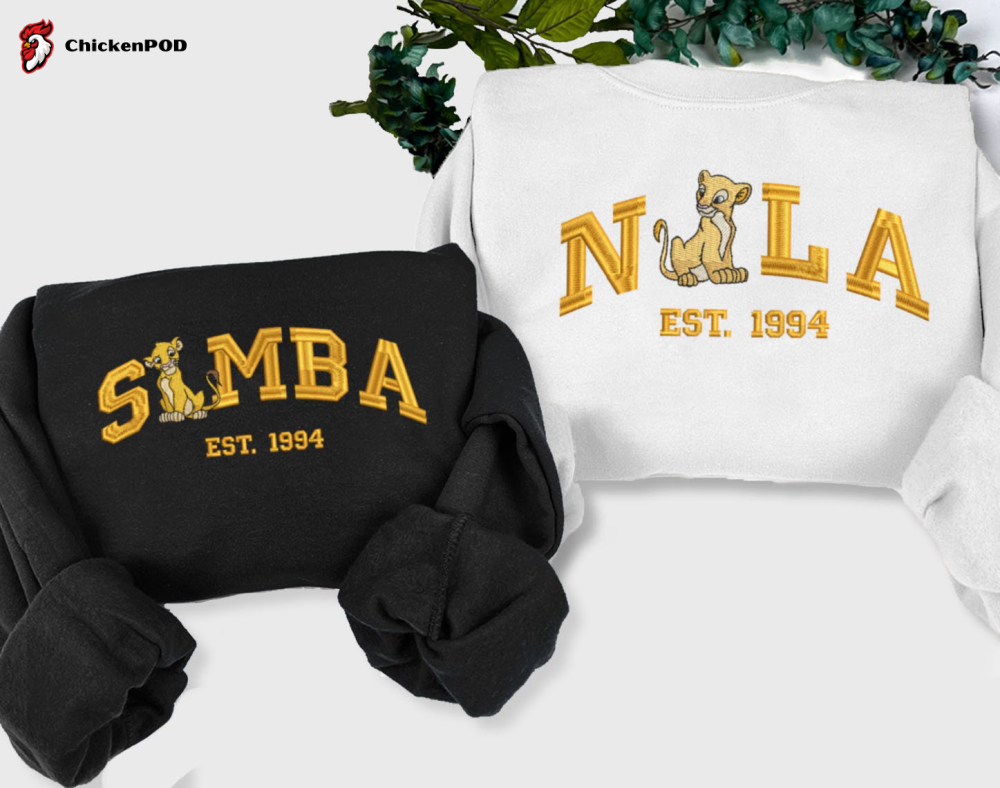 Simba and Nala Embroidered Sweatshirts – Trending Lion King Couple Shirts Perfect Gift for Friends – Shop Now!