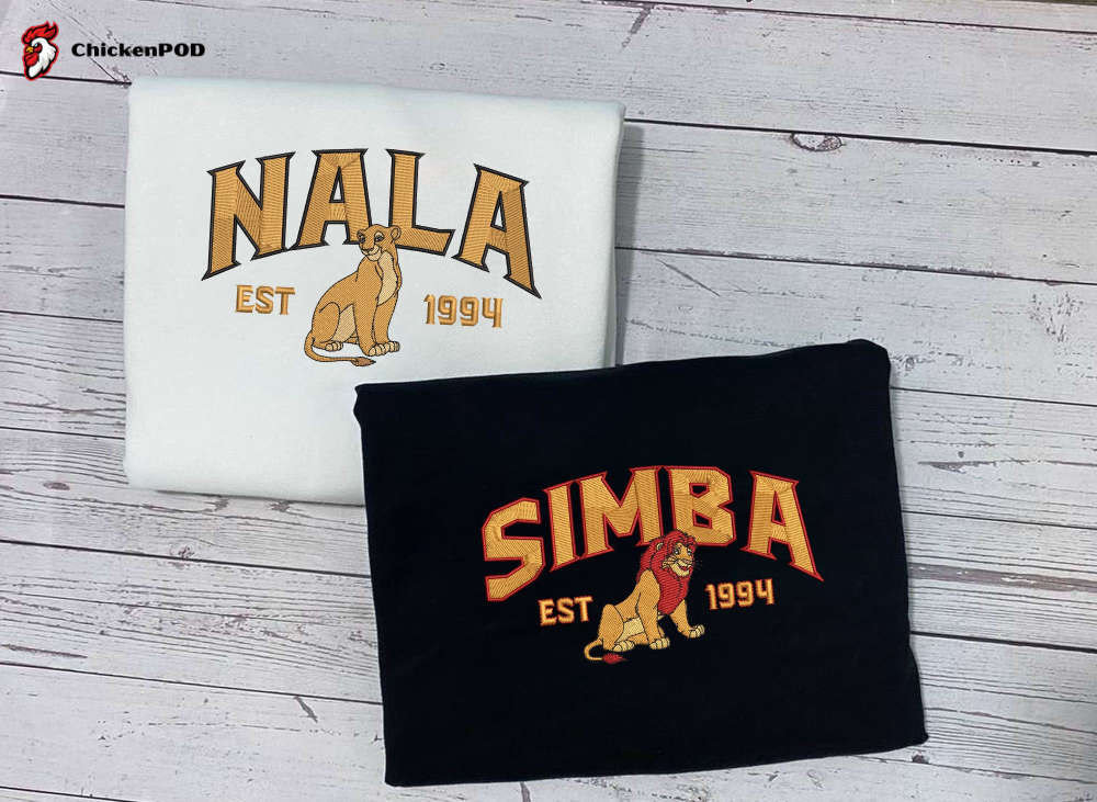 Simba and Nala Embroidered Sweatshirts – Lion King Trending Couple Shirts Perfect Gift for Friends & Christmas