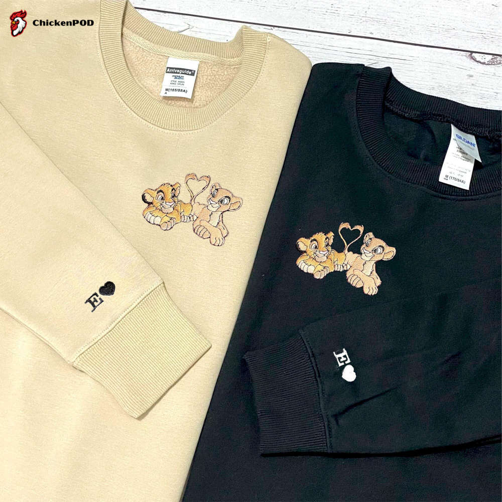 Simba Nala Couple Sweater – Trending Cartoon Sweatshirts with Vintage Embroidered Design