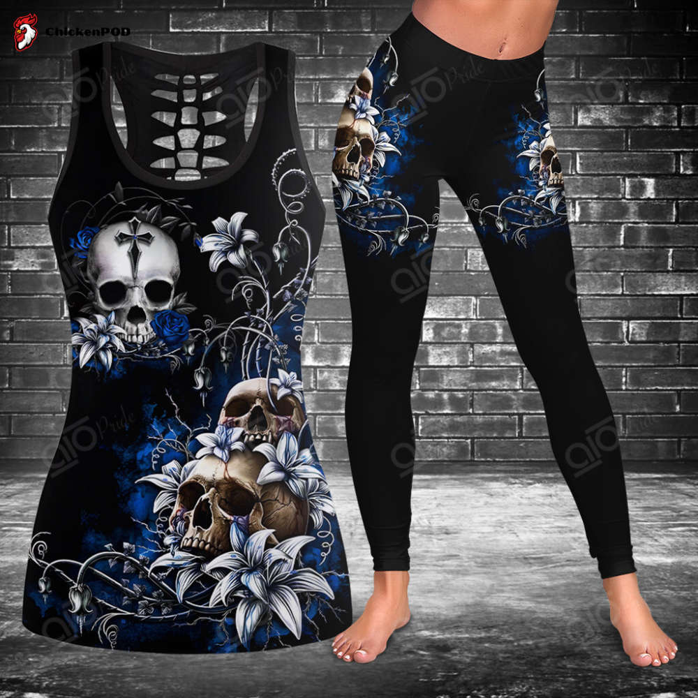 Black Sugar Skulls Colorful Hollow Tank Top Or Legging