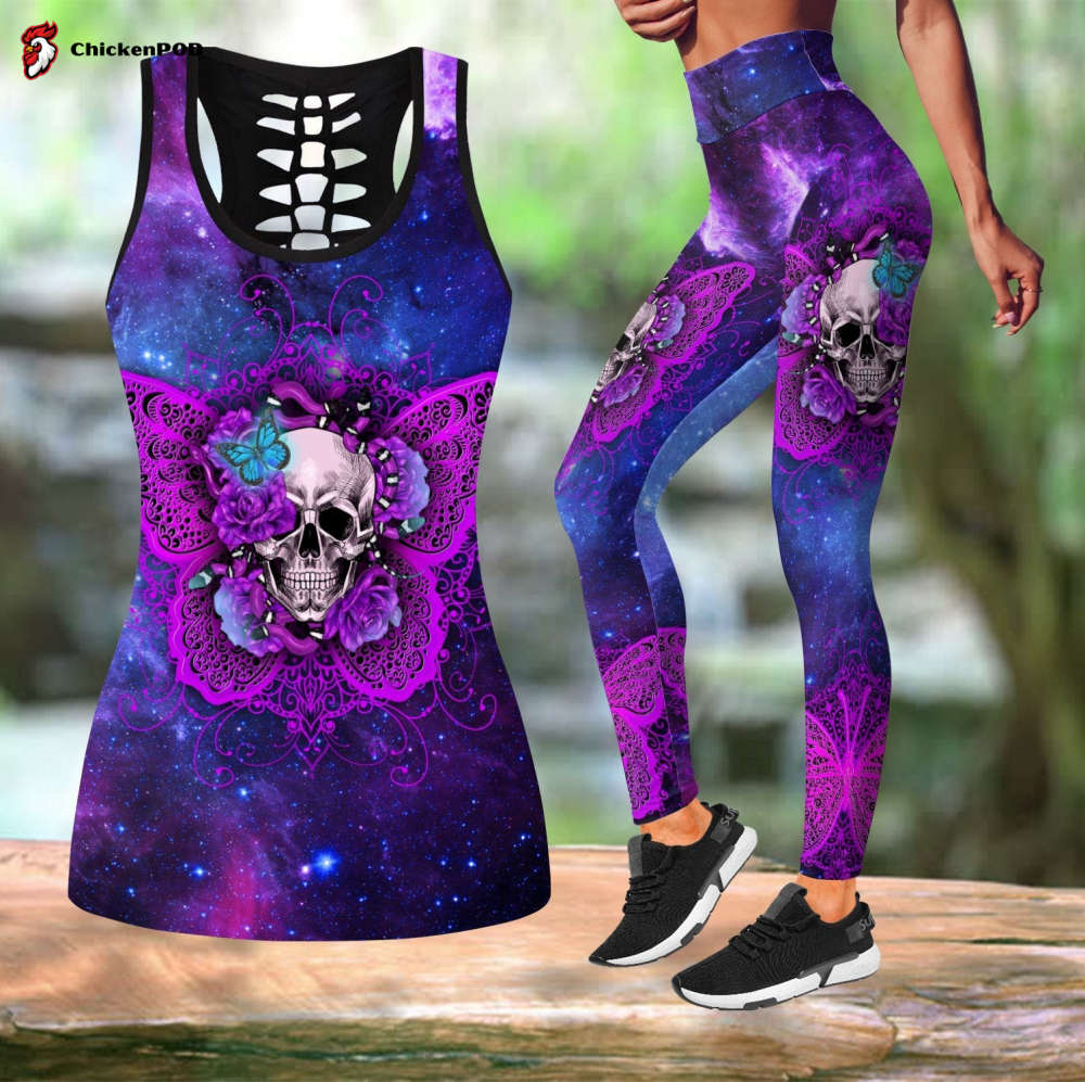 Skull Galaxy Butterfly tanktop & legging outfit For Women Sport Gifts