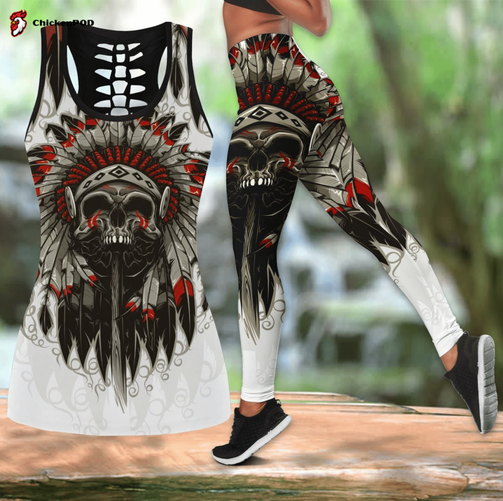 Skull Native Combo Legging + Tank outfit  For Women Sport Gifts PL05082002