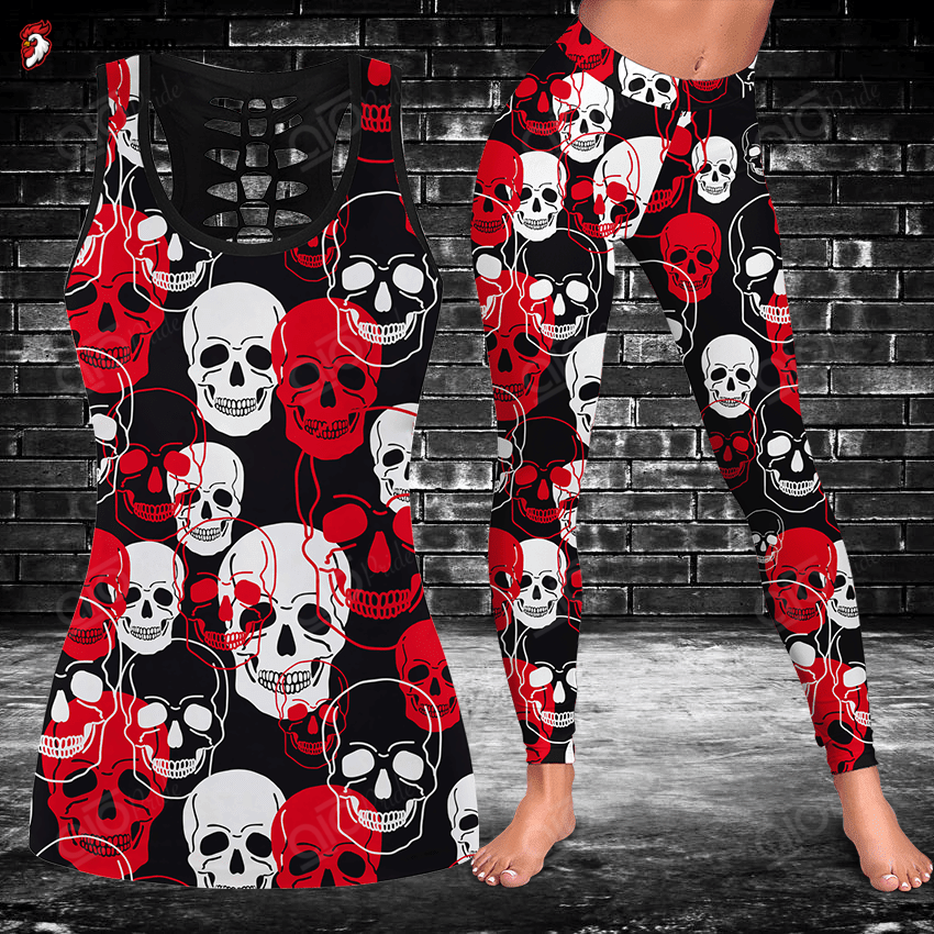 Skull Red And White Hollow Tank Top Or Legging