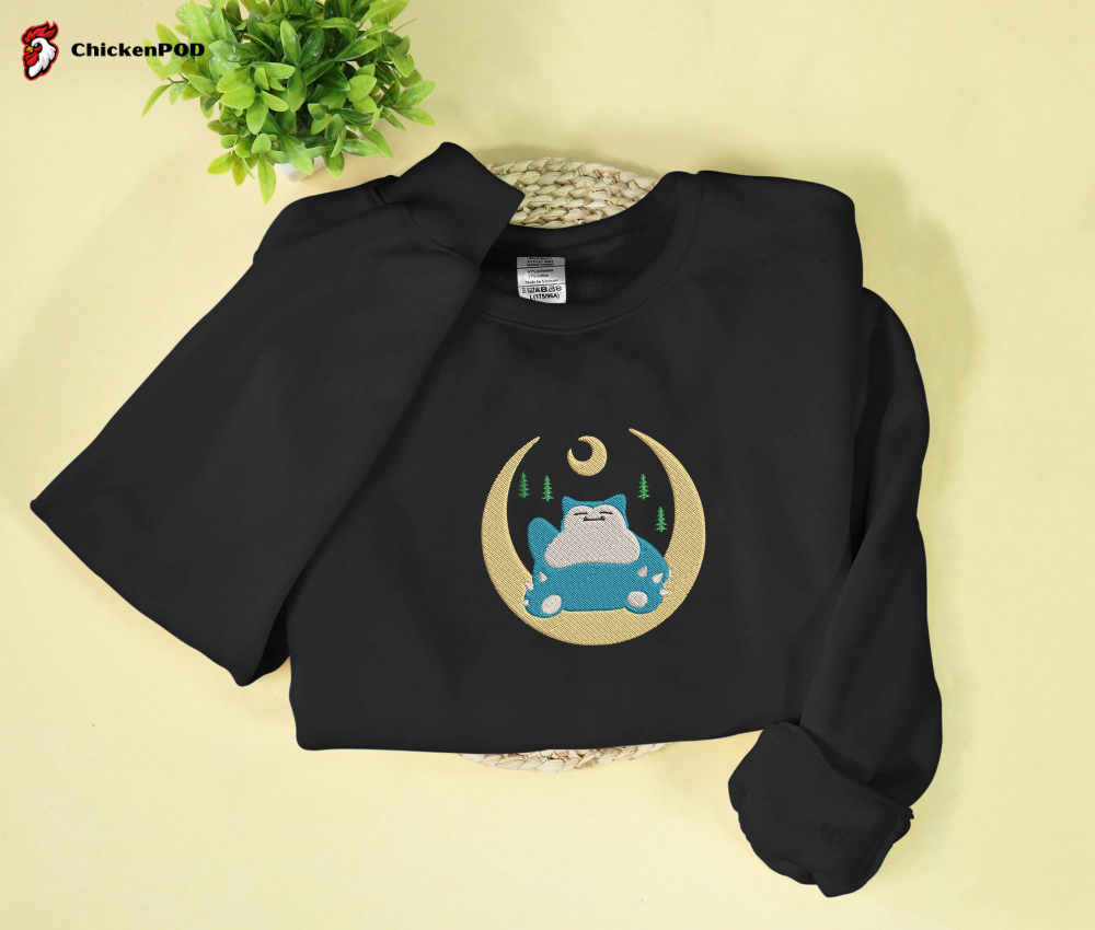 Anime Snorlax Moon Embroidered Sweatshirt: Perfect Christmas Birthday and Halloween Gift