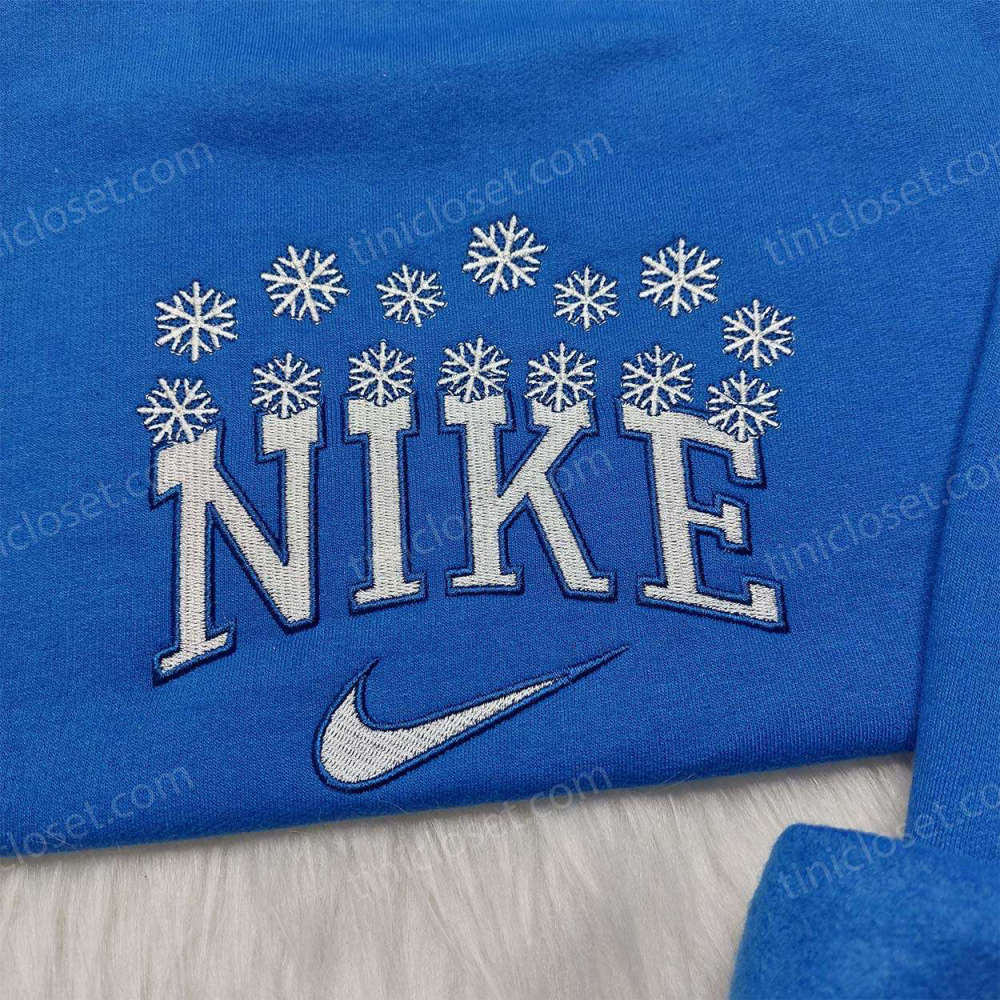 Snowflakes Nike Embroidered Shirt & Hoodie: Custom Christmas Gifts for Family