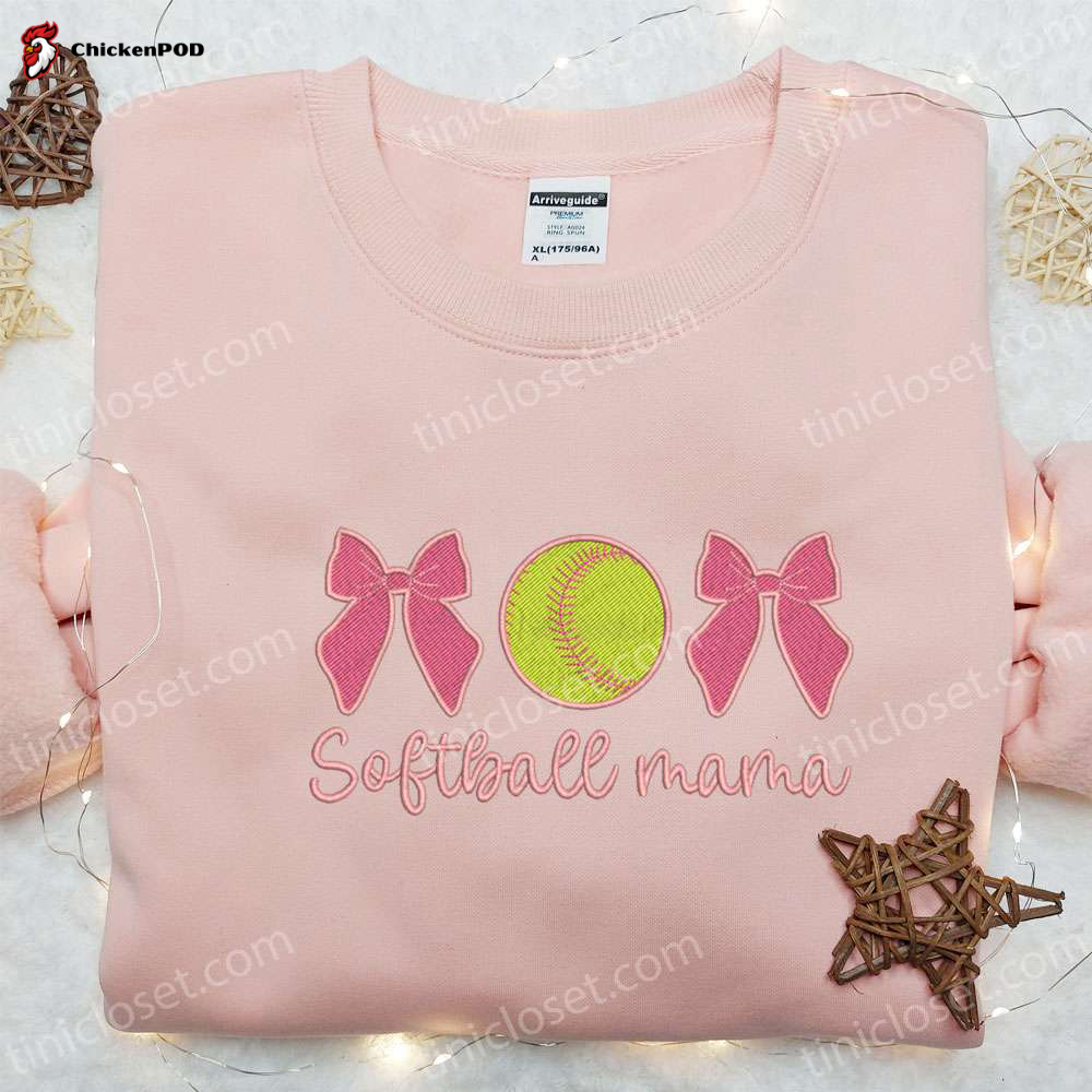 Softball Mama Coquette Bows Shirt & Hoodie: Perfect Mother’s Day Gift for Mom