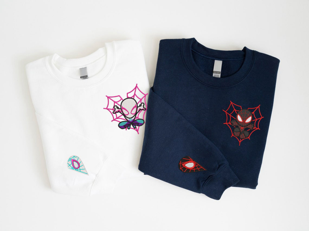 Spider Couple Embroidered Sweater – Trending Cartoon Valentine Sweatshirt Spiderman Crewneck