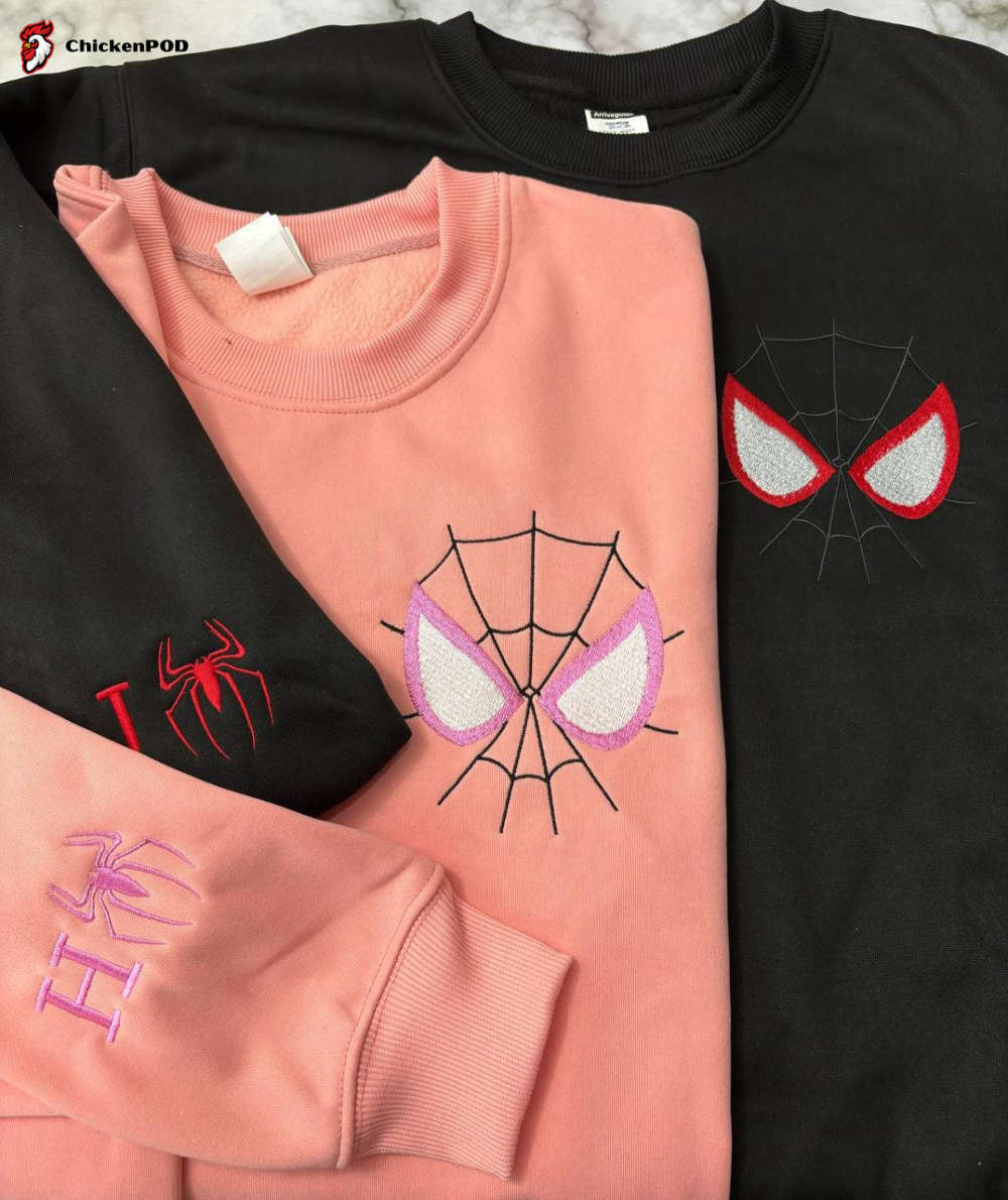 Spider Couple Embroidered Sweater – Trending Cartoon Sweatshirt for Valentine s Day Spiderman-Inspired Crewneck