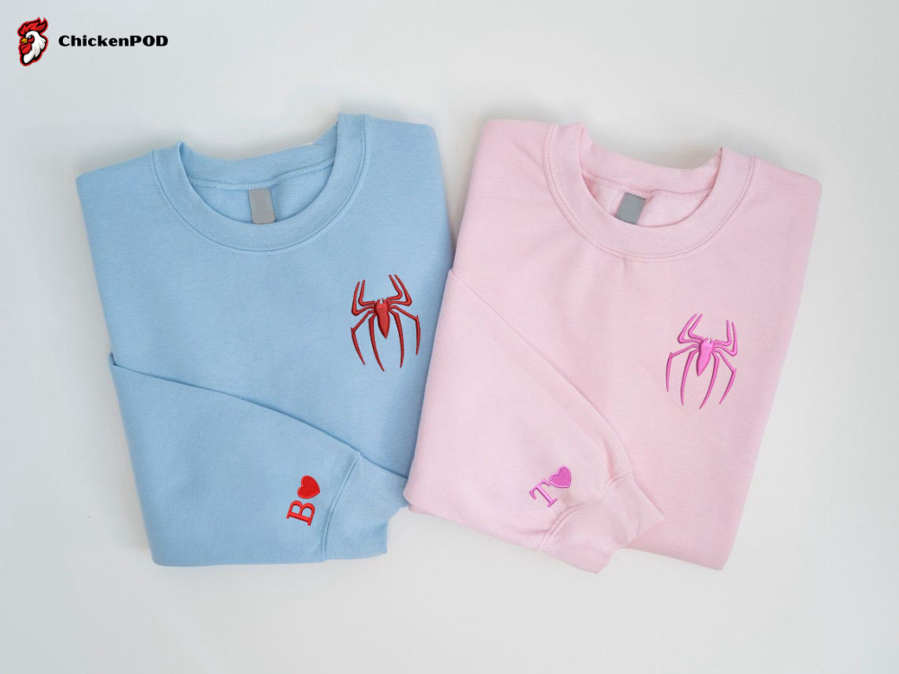 Spider Couple Embroidered Sweater – Trending Cartoon Valentine Sweatshirt Spiderman Crewneck