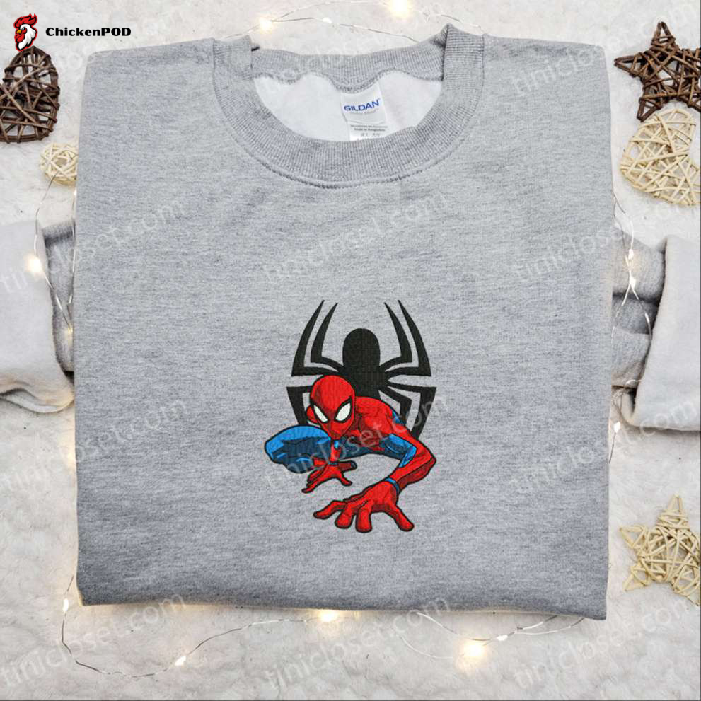 Spider-Man Crawling Embroidered Shirt & Hoodie Set: Marvel Superhero Movie Merch Perfect Gift Idea!