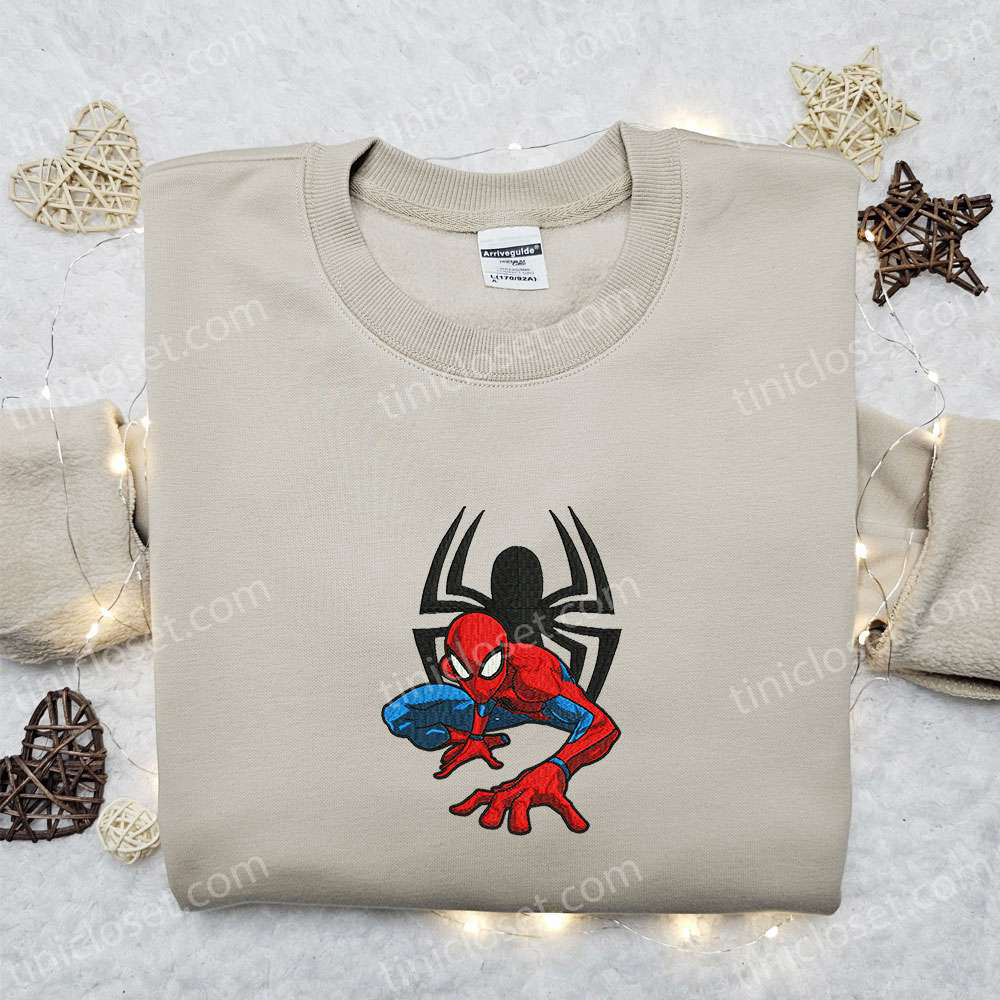 Spider-Man Crawling Embroidered Shirt & Hoodie Set: Marvel Superhero Movie Merch Perfect Gift Idea!