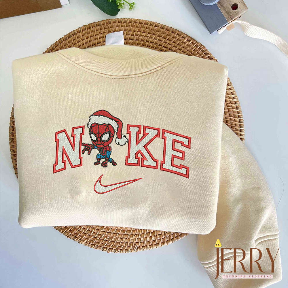 Spider Man Santa Christmas Nike Embroidered Sweatshirt – Festive Disney Marvel Apparel